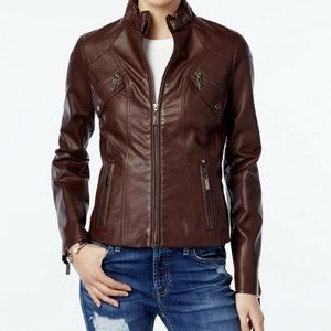 JOUJOU Faux Leather Moto Jacket - Brown